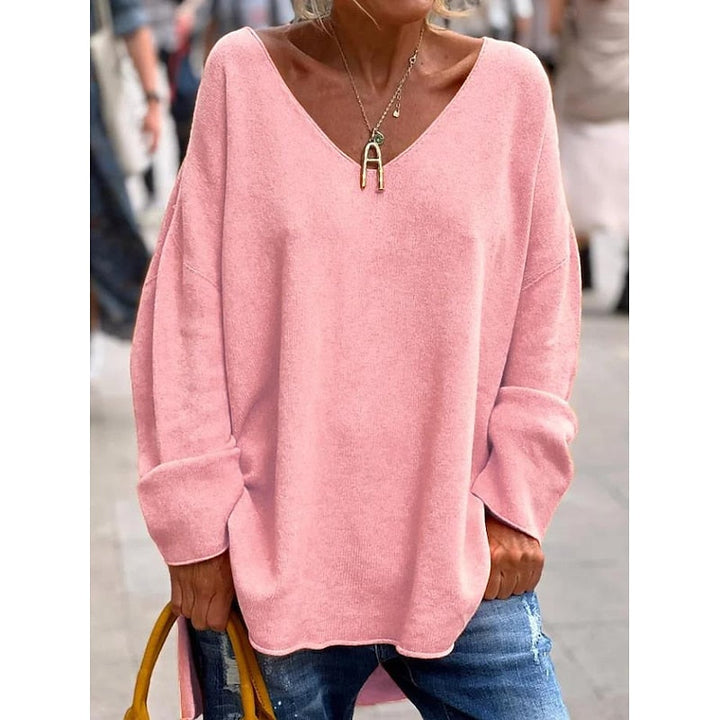 Women's Knit V-Neck Drop-Shoulder Sweater