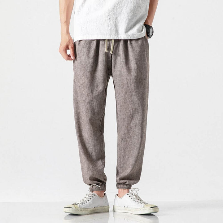 Men's Linen Joggers Lightweight Trousers Relaxed Fit Casual Pants