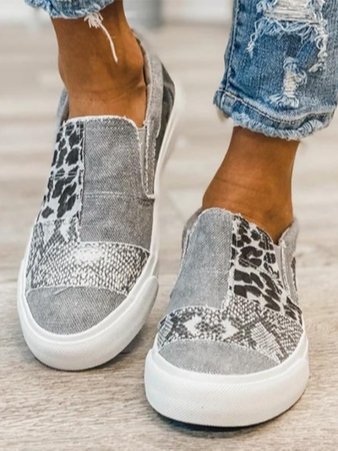 Women’s Canvas Leopard Patchwork Slip-On Sneakers