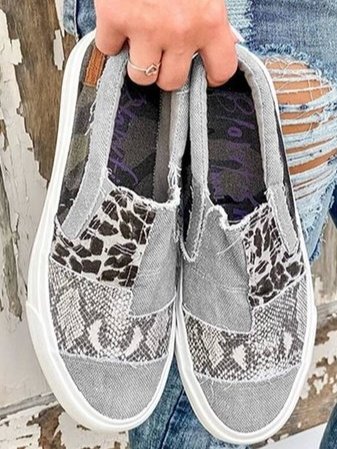Women’s Canvas Leopard Patchwork Slip-On Sneakers