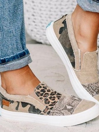 Women’s Canvas Leopard Patchwork Slip-On Sneakers