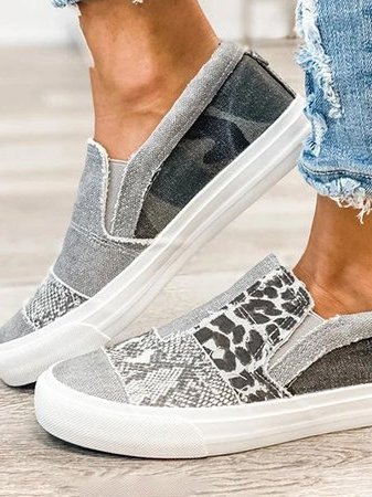 Women’s Canvas Leopard Patchwork Slip-On Sneakers