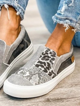 Women’s Canvas Leopard Patchwork Slip-On Sneakers