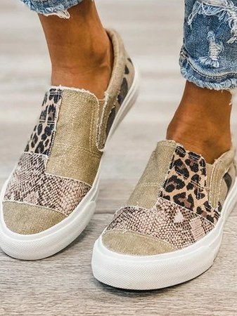 Women’s Canvas Leopard Patchwork Slip-On Sneakers