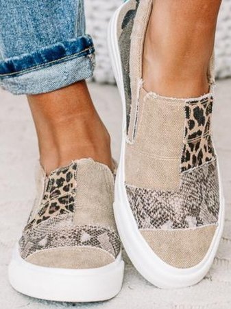 Women’s Canvas Leopard Patchwork Slip-On Sneakers