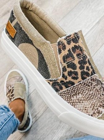 Women’s Canvas Leopard Patchwork Slip-On Sneakers