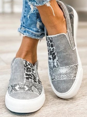 Women’s Canvas Leopard Patchwork Slip-On Sneakers