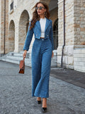 Women's Tweed 2 Piece Blazer and Wide Leg Trouser Set