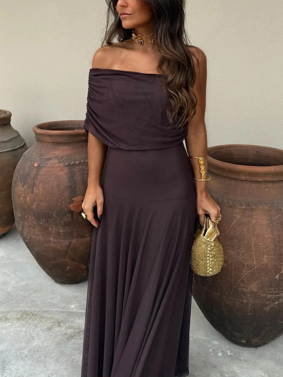 Women's Off-Shoulder Maxi Dress Chiffon Evening Gown