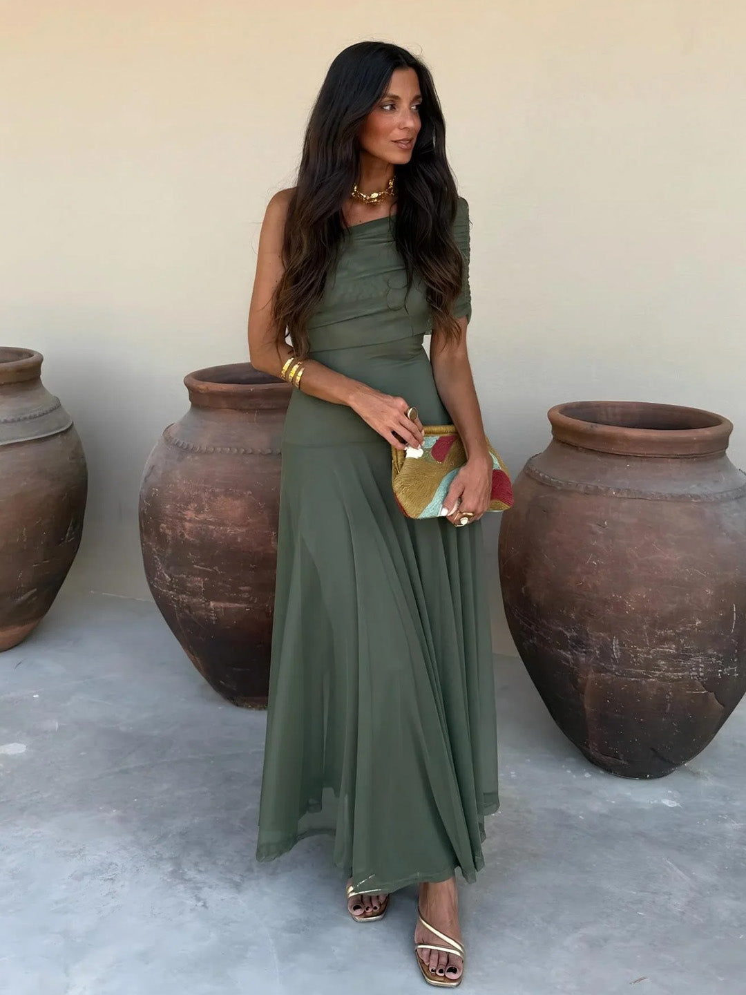 Women's Off-Shoulder Maxi Dress Chiffon Evening Gown