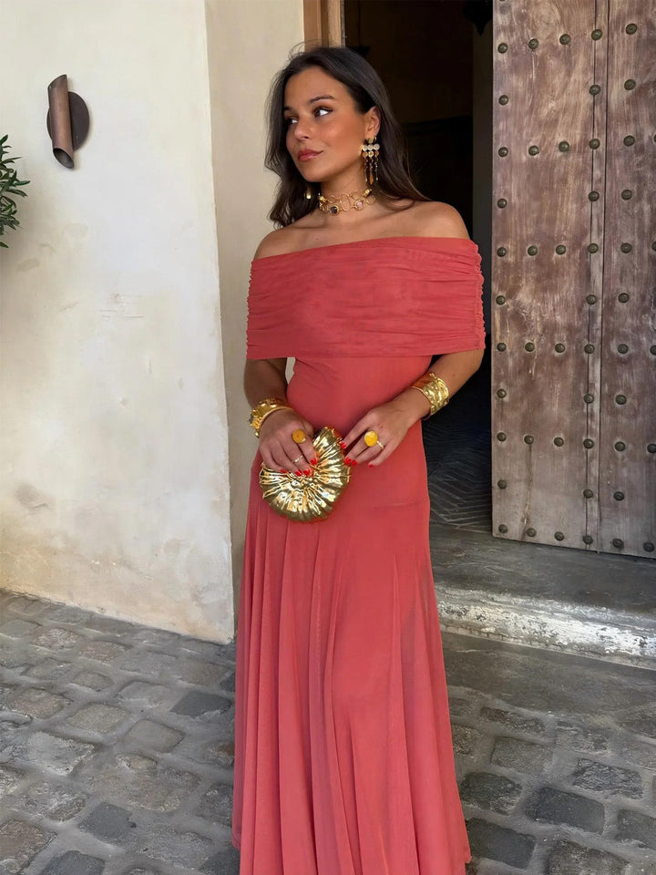 Women's Off-Shoulder Maxi Dress Chiffon Evening Gown