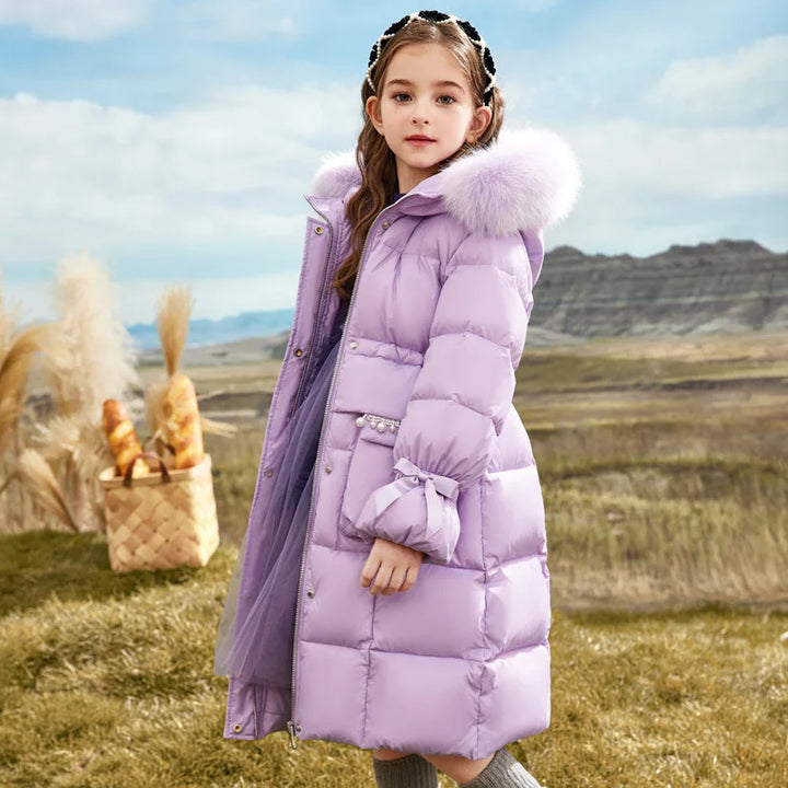 Girls’ Faux-Fur Hooded Long Quilted Puffer Coat