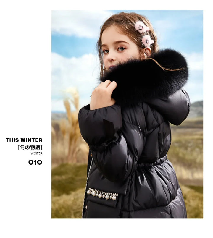 Girls’ Faux-Fur Hooded Long Quilted Puffer Coat