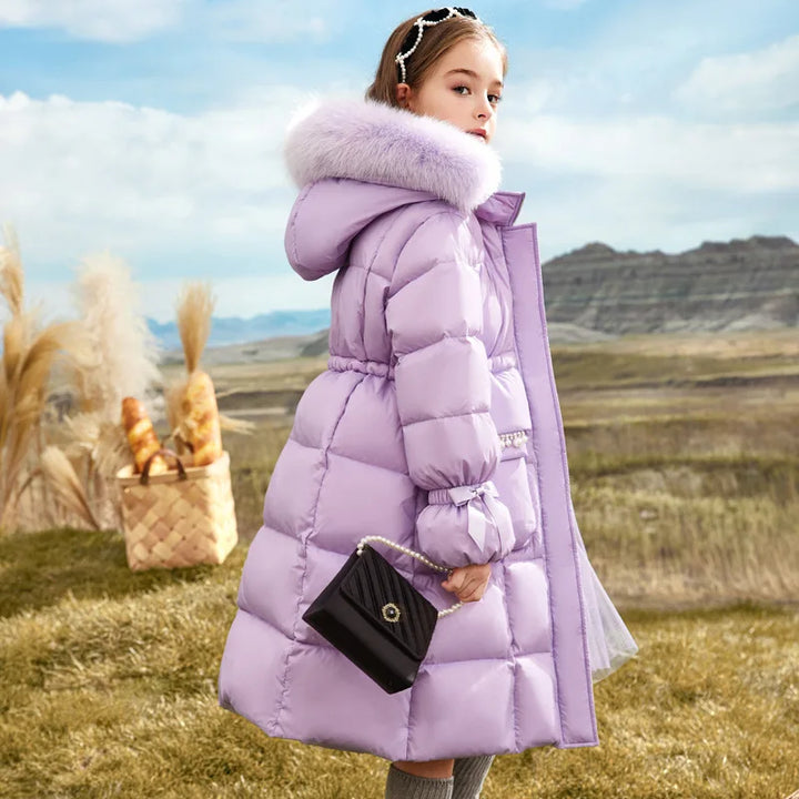 Girls’ Faux-Fur Hooded Long Quilted Puffer Coat