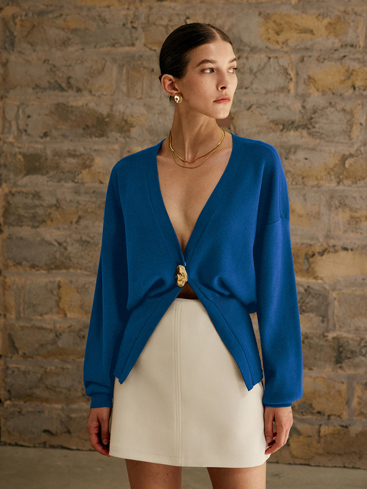 Women's Knit V-Neck Cropped Sweater Long Sleeve Cardigan