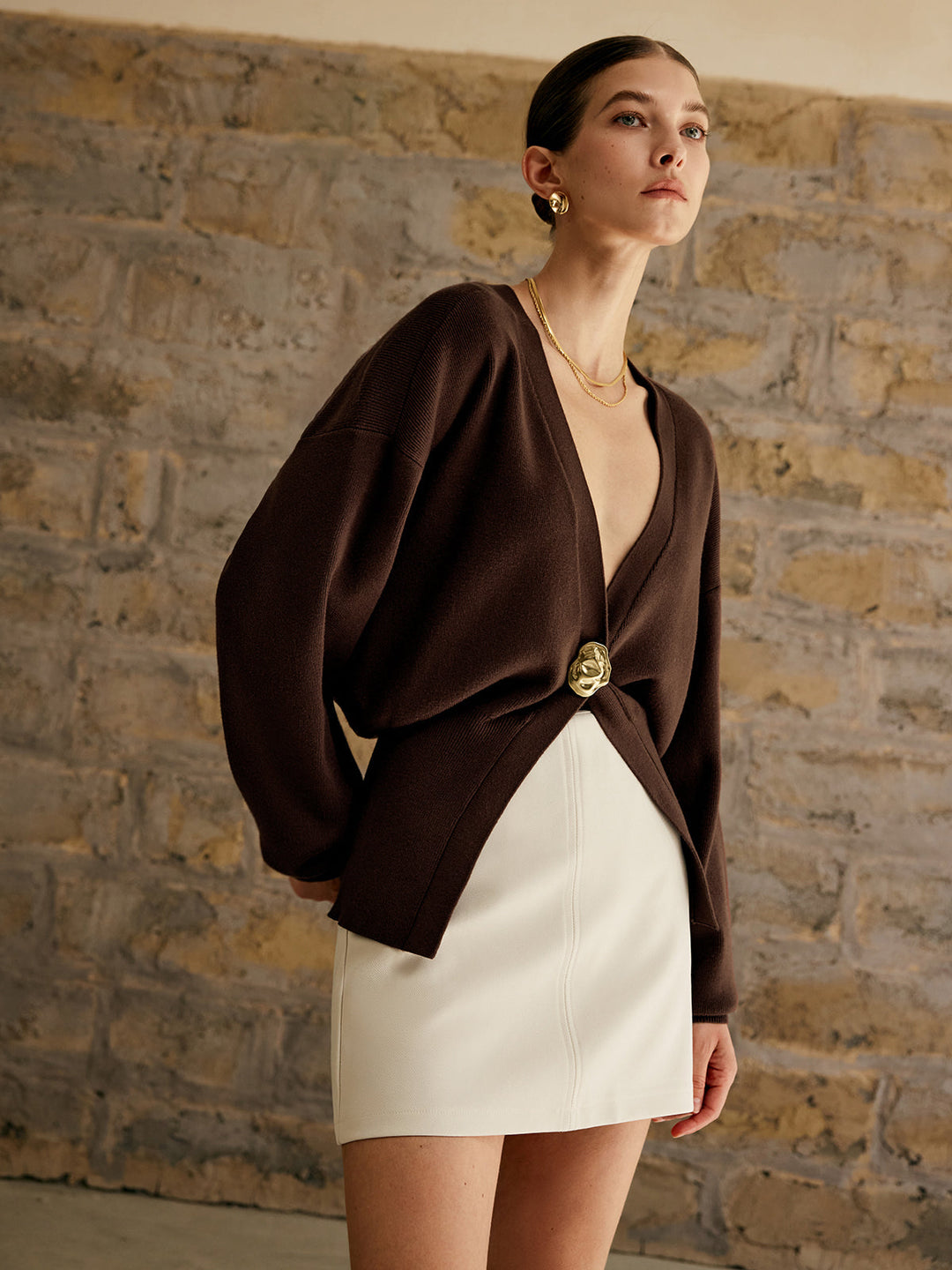 Women's Knit V-Neck Cropped Sweater Long Sleeve Cardigan