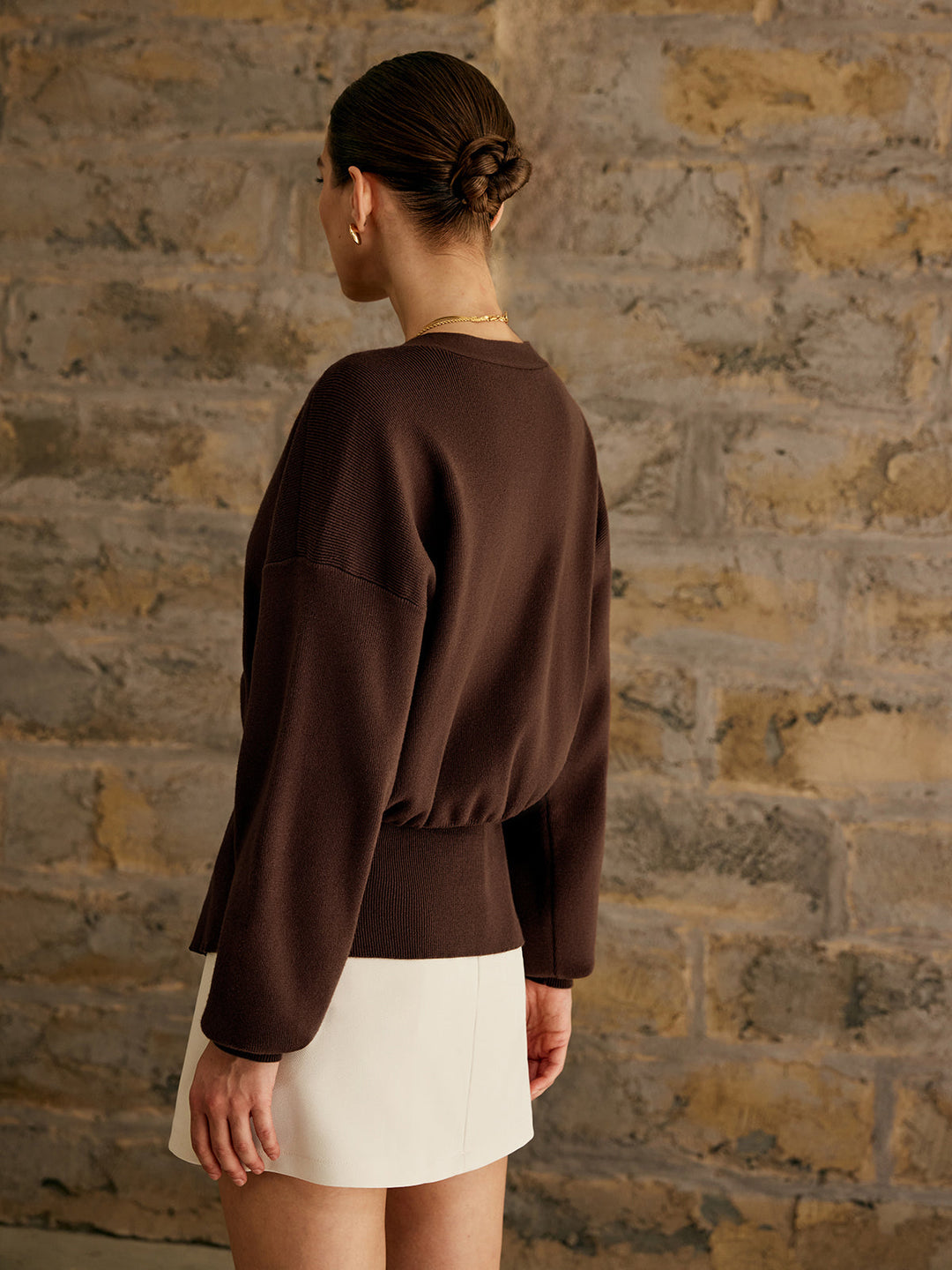 Women's Knit V-Neck Cropped Sweater Long Sleeve Cardigan