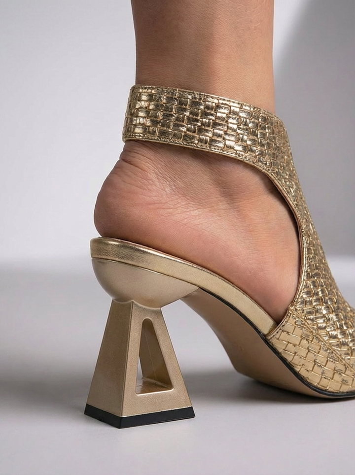 Women's Leather Geometric Block Heel Ankle Strap Sandals