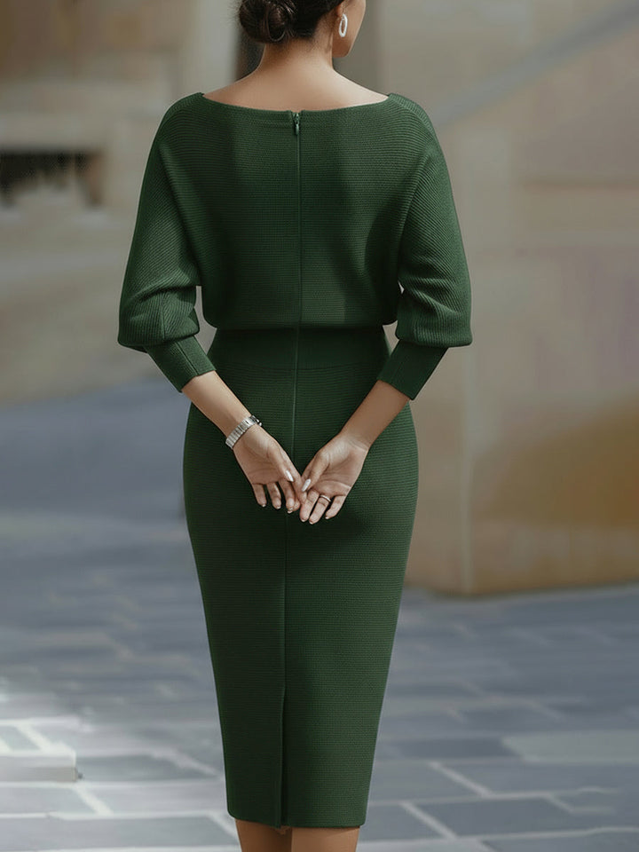 Women's Knit Batwing-Sleeve Draped Midi Dress