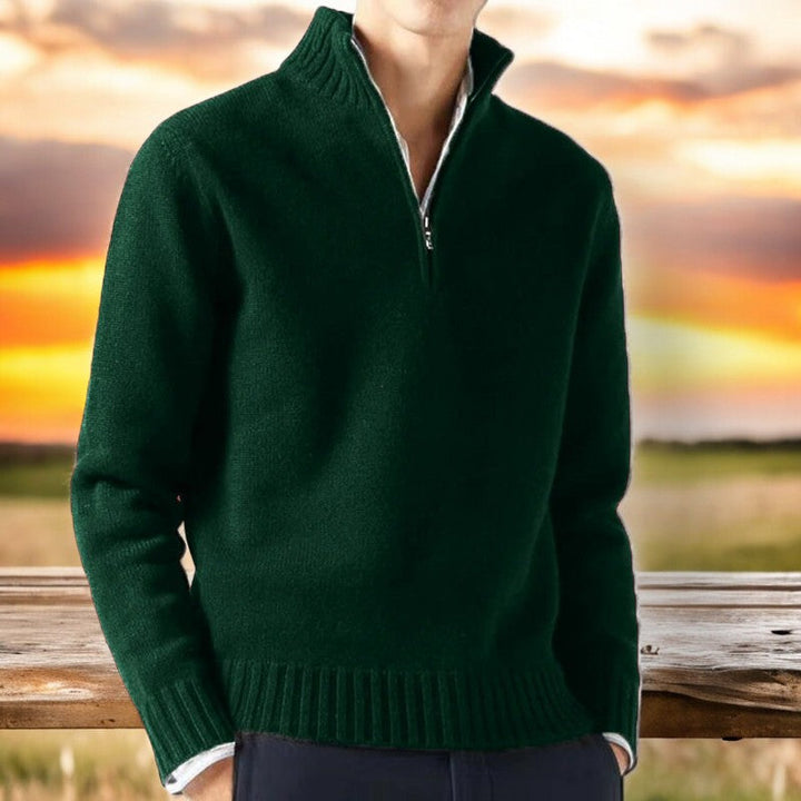 Men's Merino Wool Quarter-Zip Pullover Knit Jumper Sweater