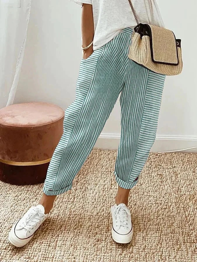 Women’s Linen Striped Wide-Leg Trousers