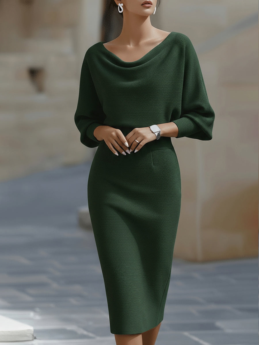 Women's Knit Midi Dress Merino Wool Sweater Dress
