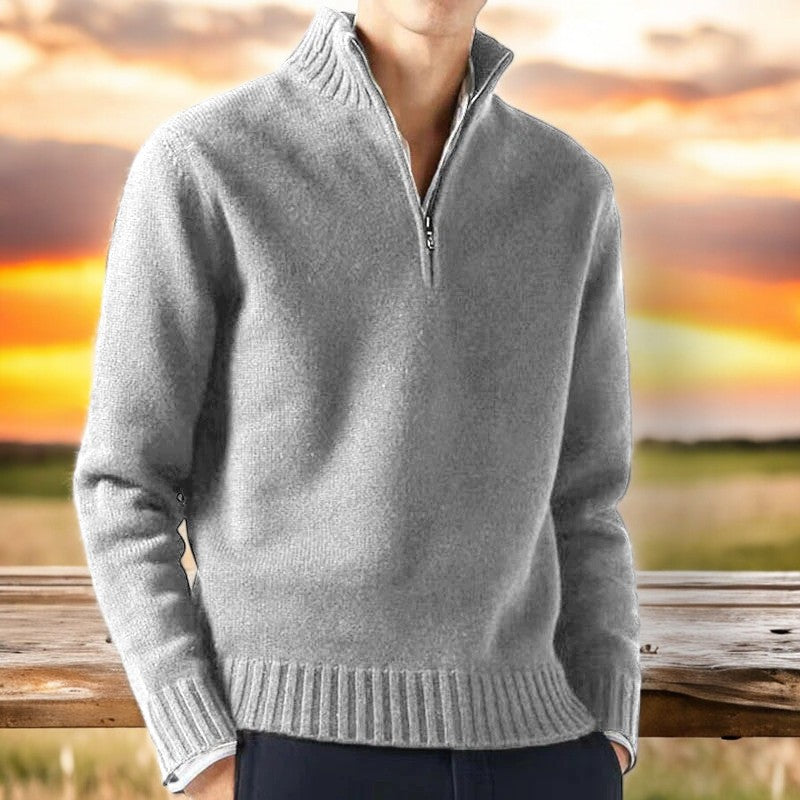 Men's Merino Wool Quarter-Zip Pullover Knit Jumper Sweater
