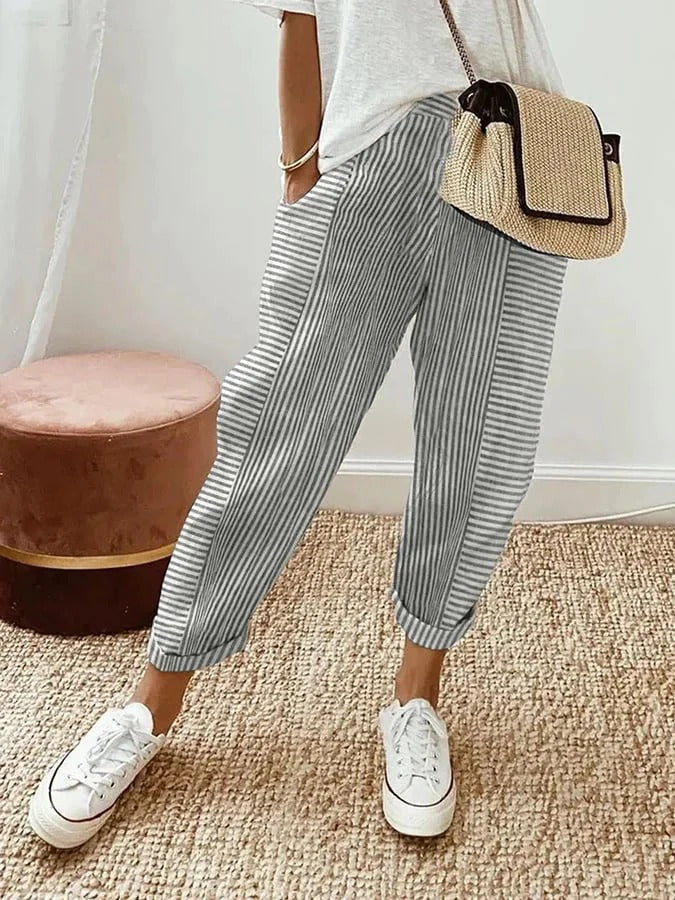 Women’s Linen Striped Wide-Leg Trousers