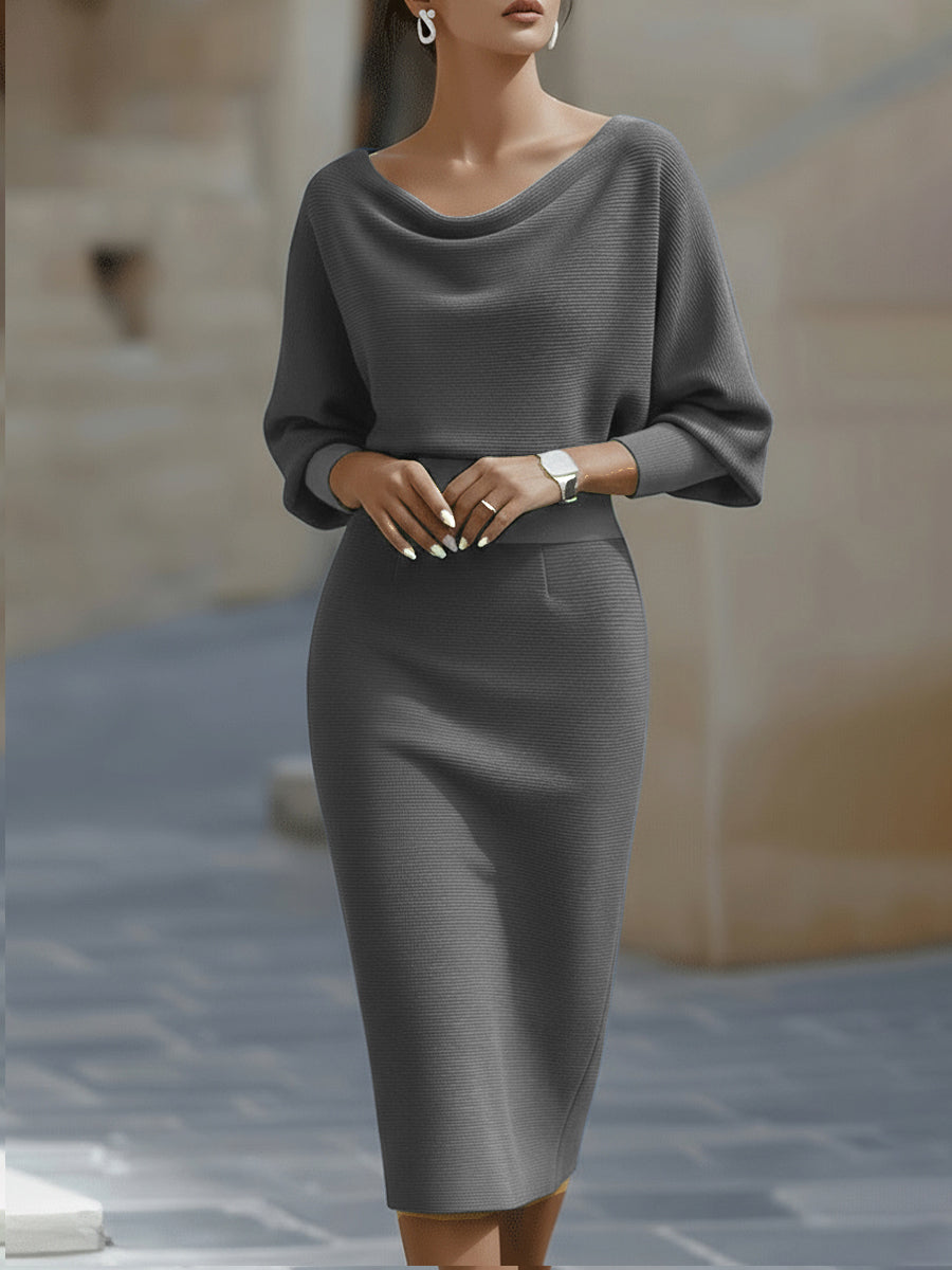 Women's Knit Batwing-Sleeve Draped Midi Dress