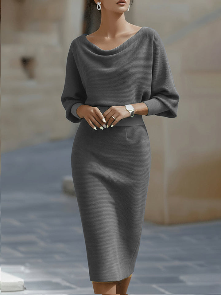 Women's Knit Batwing-Sleeve Draped Midi Dress