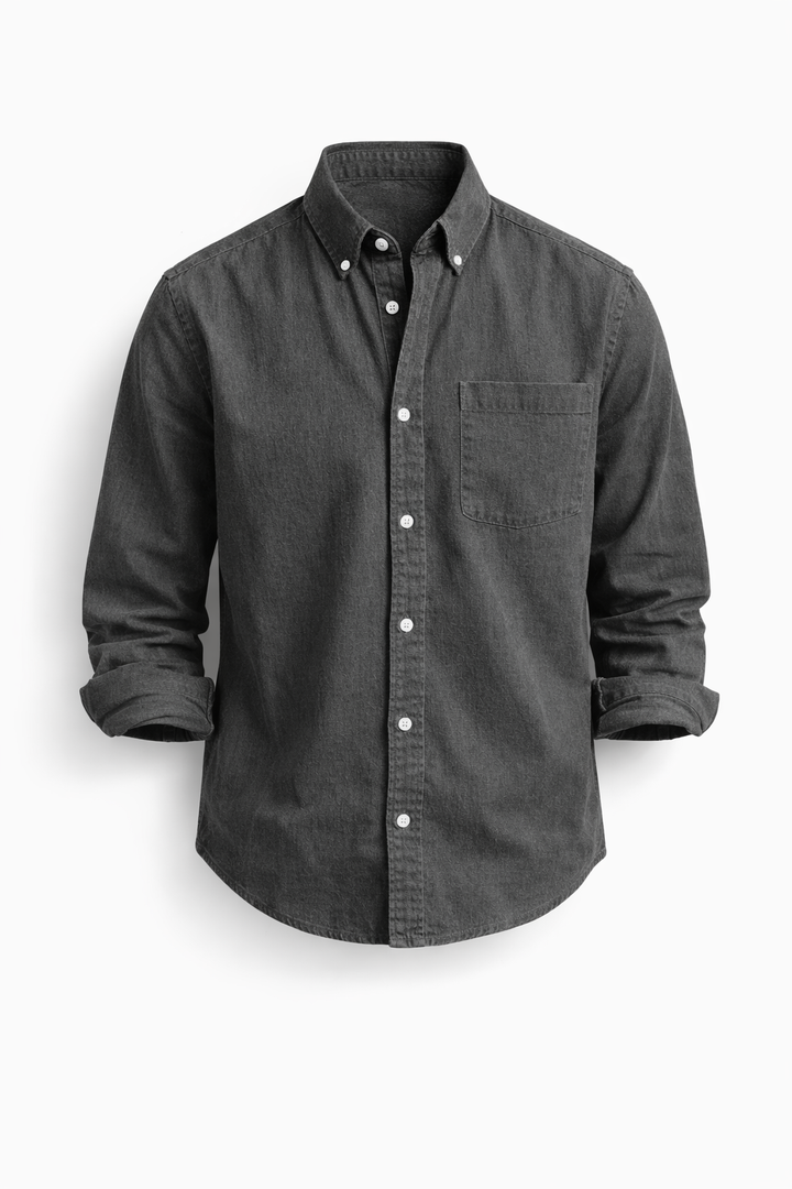 Men's Lightweight Denim Shirt Long Sleeve Button Down Work Top
