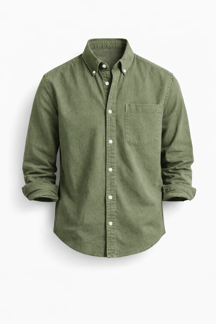 Men's Lightweight Denim Shirt Long Sleeve Button Down Work Top