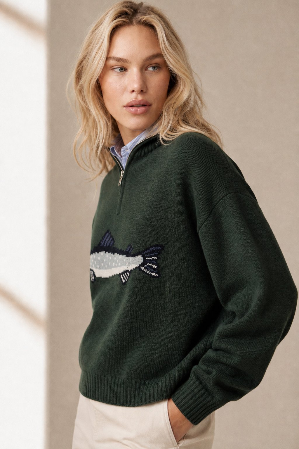 Women's Knit Sweater Quarter Zip Jumper