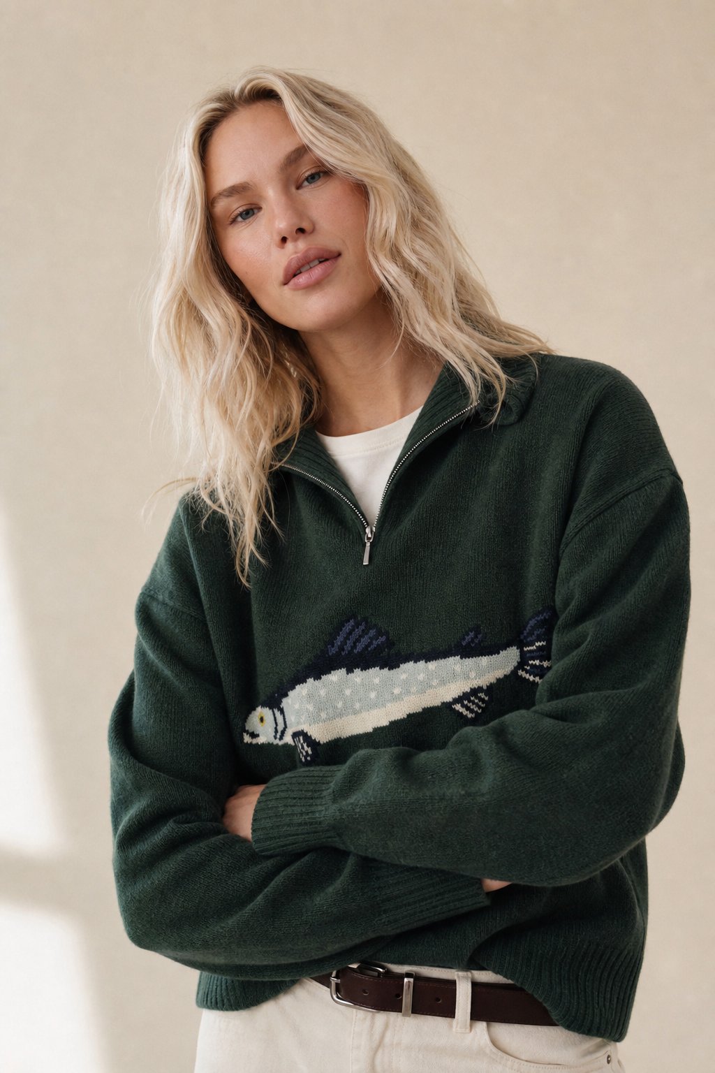 Women's Knit Sweater Quarter Zip Jumper