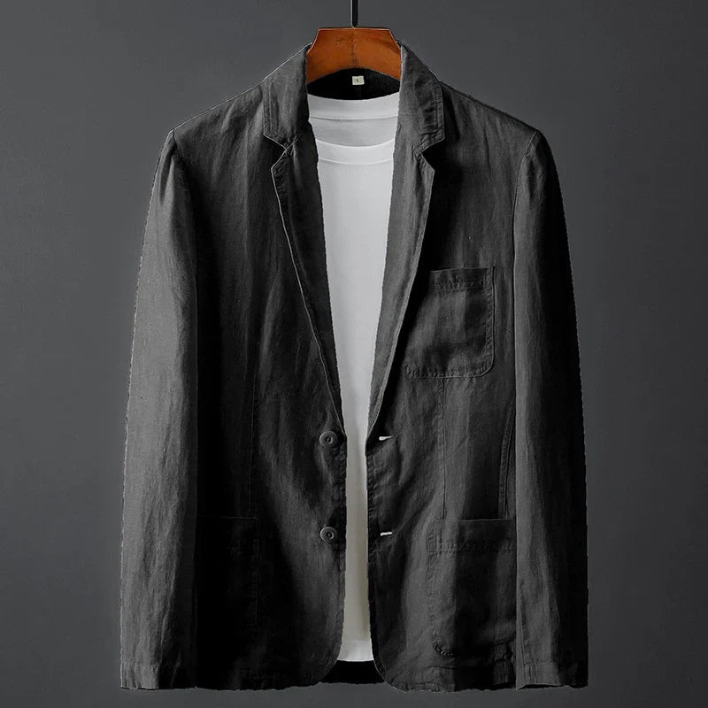Veste de costume décontractée pour homme en lin léger, coupe ajustée