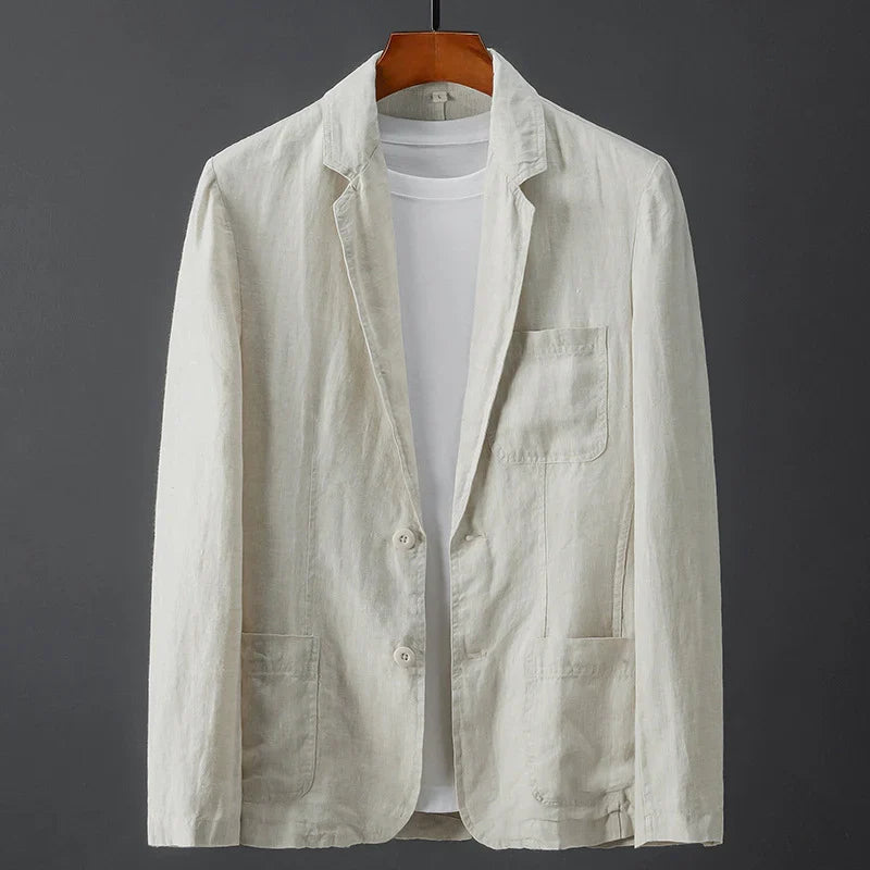 Veste de costume décontractée pour homme en lin léger, coupe ajustée