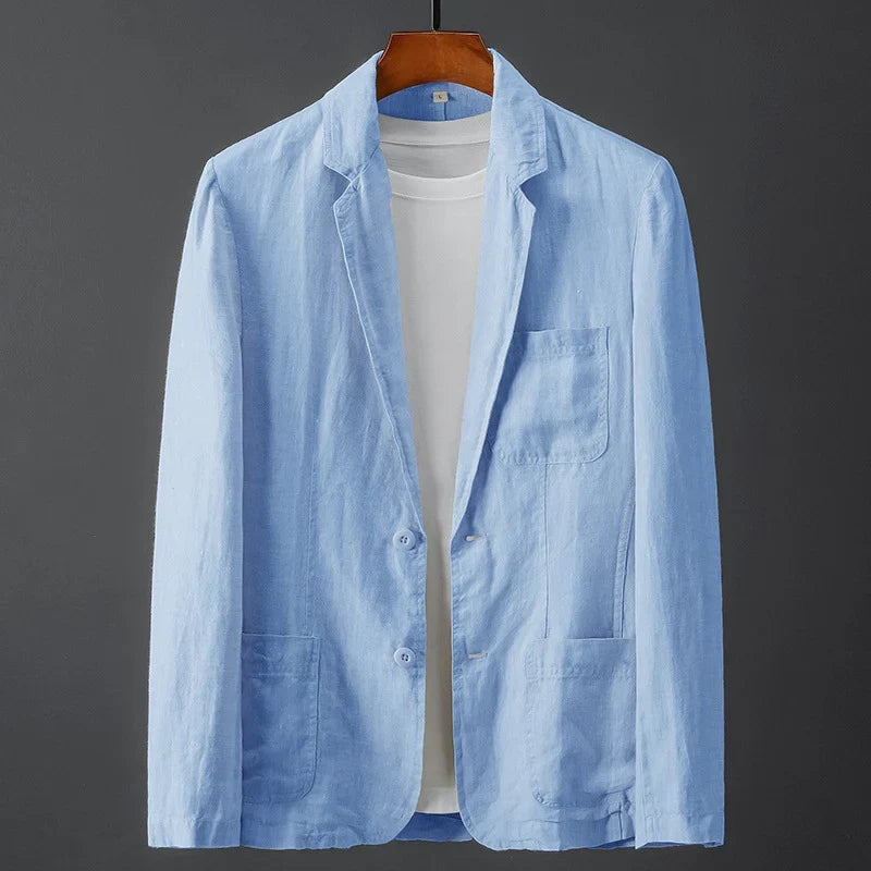 Veste de costume décontractée pour homme en lin léger, coupe ajustée