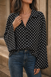 Women's Polka Dot Chiffon Blouse Long Lantern Sleeve Button Shirt