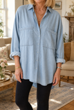 Chemise en jean pour femme, blouse oversize en lin, tunique décontractée