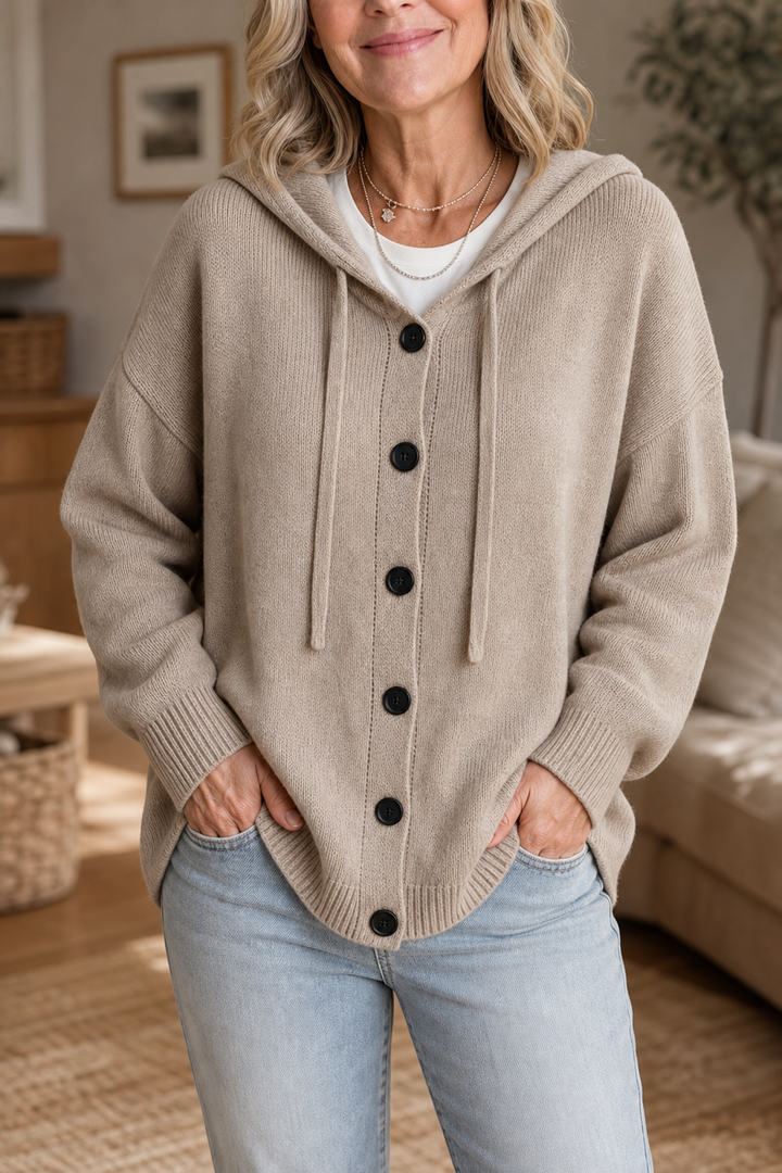 Women's Knit Hooded Cardigan Loose Long Sleeve Sweater Jacket