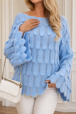 Women's Knit Cable Long Bell Sleeve Crochet Pullover Jumper