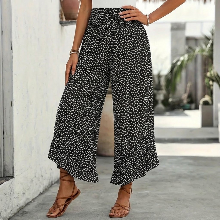 Women's Lightweight Chiffon High Waist Ruffle Wide Leg Trousers
