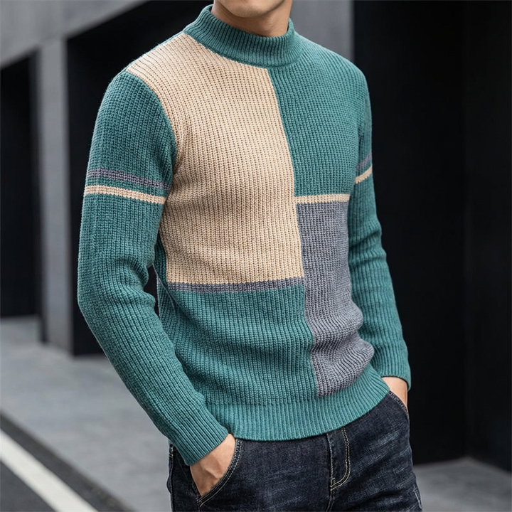 Men's Knit Jumper Wool Mix Mock Neck Pullover Sweater