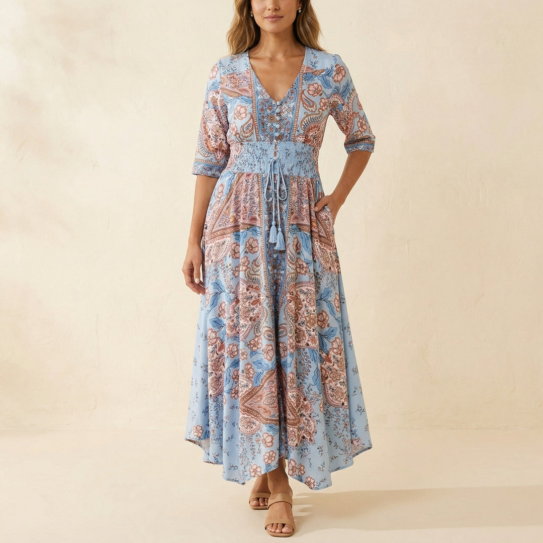Dámské dlouhé květované šaty na pláž v boho stylu, s dlouhými rukávy, šifonové, na slunce