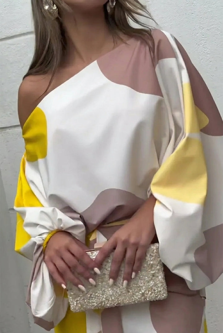Women's Satin One-Shoulder Two-Piece Midi Set