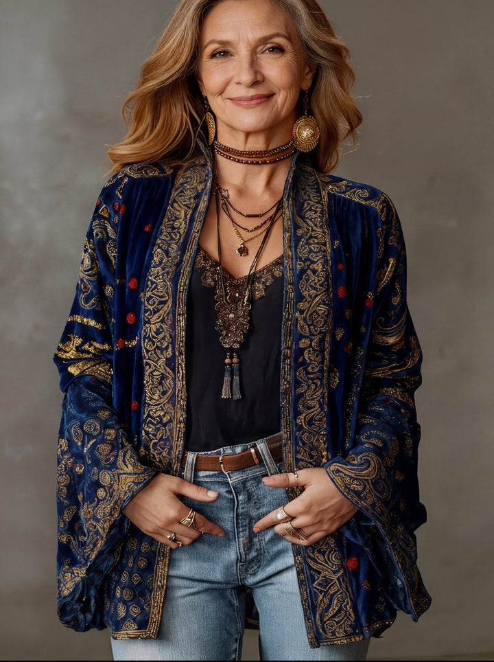 Women's Velvet Boho Kimono Cardigan Jacket