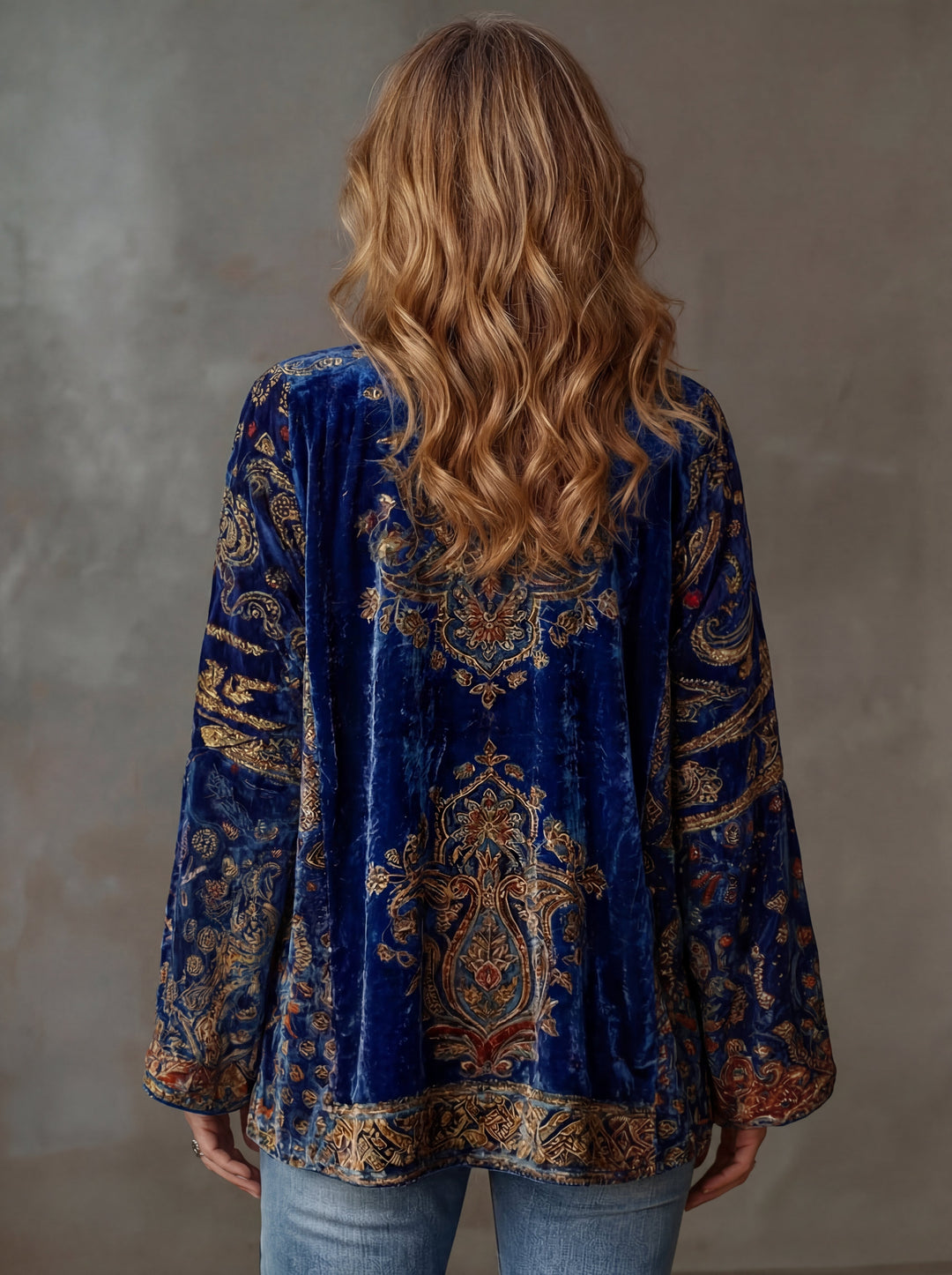 Women's Velvet Boho Kimono Cardigan Jacket