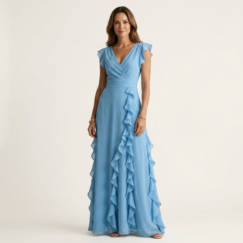 Women's Maxi Dress Silk Ruffle Wrap Formal Evening Gown