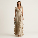 Women's Maxi Dress Silk Ruffle Wrap Formal Evening Gown