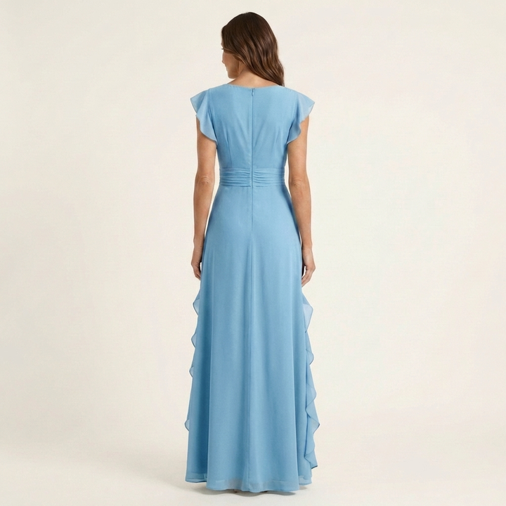 Women's Maxi Dress Silk Ruffle Wrap Formal Evening Gown